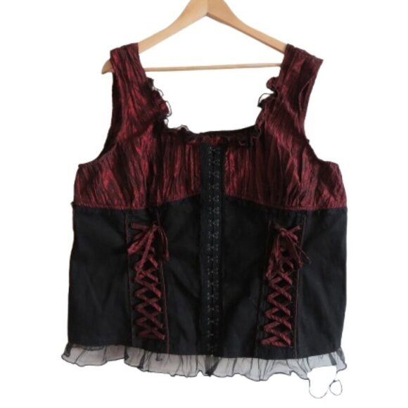 TRIPP NYC Vintage Y2K Steampunk Goth Pirate Lace Corset Top Black Metallic Red - Picture 1 of 16